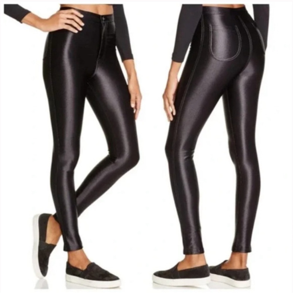 American Apparel High Waist Disco Pants in Shiny Black, Size Medium